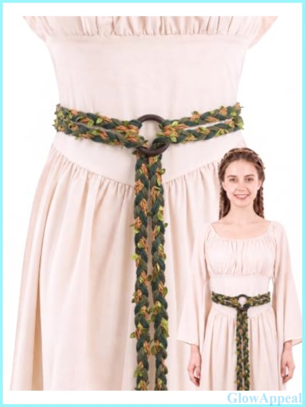 Woodland Renaissance Braided Cotton Rope Belt Wooden Ring Cosplay Costume